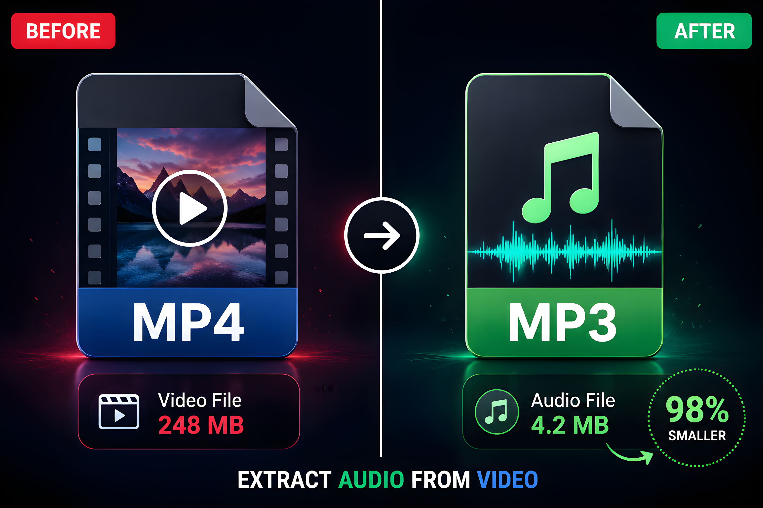 Extract audio from video before and after